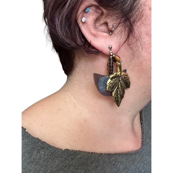 Vintage Leaf Mixed Media Post Dangle Earrings - Picture 7 of 7